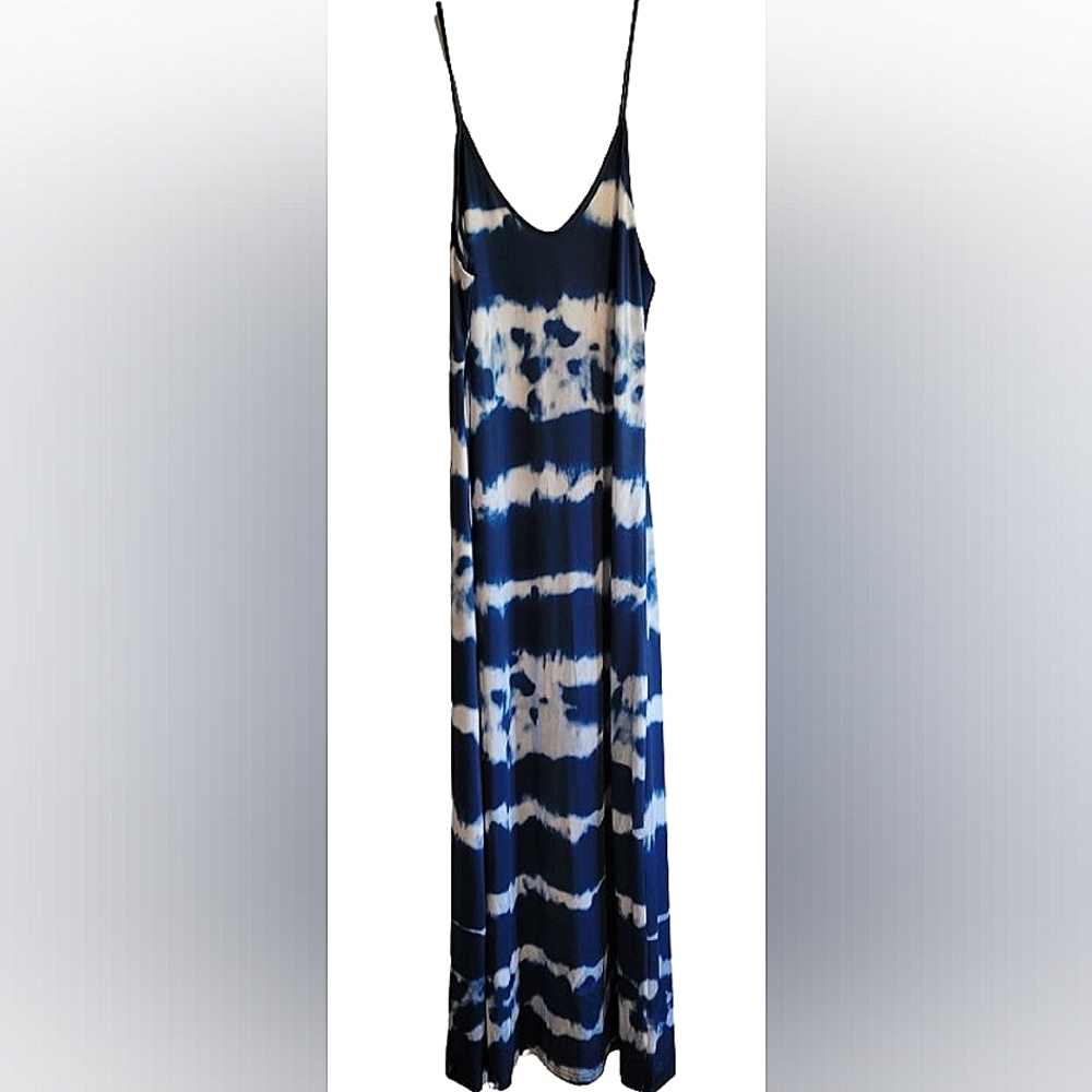 Misslook womens blue and white tie-dye maxi dress with spaghetti straps size Med